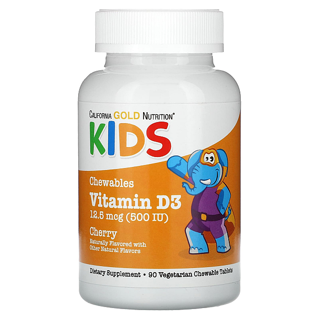Chewable Vitamin D3 for Children 12.5 mcg (500 IU) Natural Cherry (90 Vegetarian Tablets)