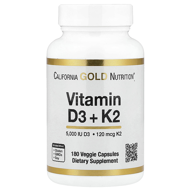 Vitamin D3 + K2 as MK-7 (180 Veggie Capsules)