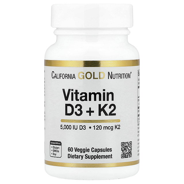 Vitamin D3 + K2 as MK-7 (60 Veggie Capsules)
