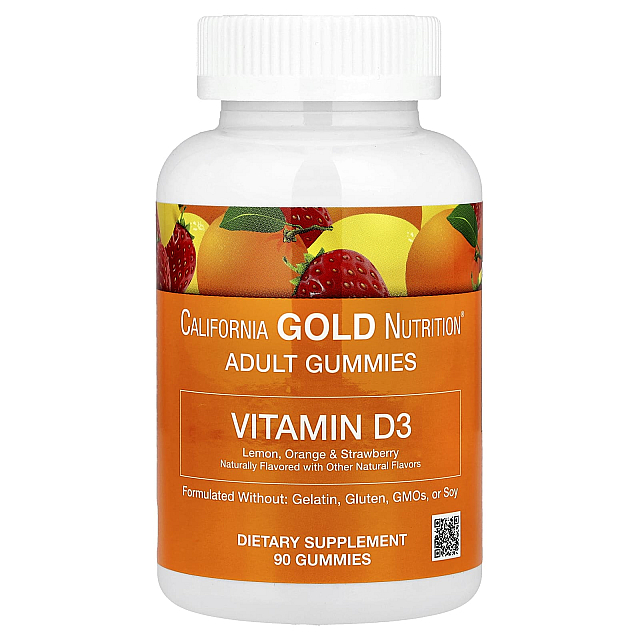 Vitamin D3 Gummies, Lemon, Orange, Strawberry (25 mcg (1,000 IU per Gummy) 90 Gummies