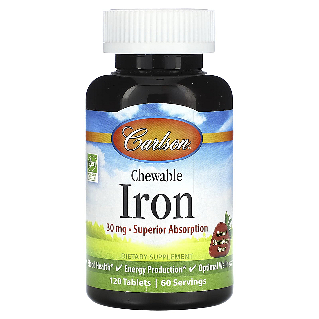 Chewable Iron 30 mg (15 mg per Tablet) (120 tabs)  Natural Strawberry