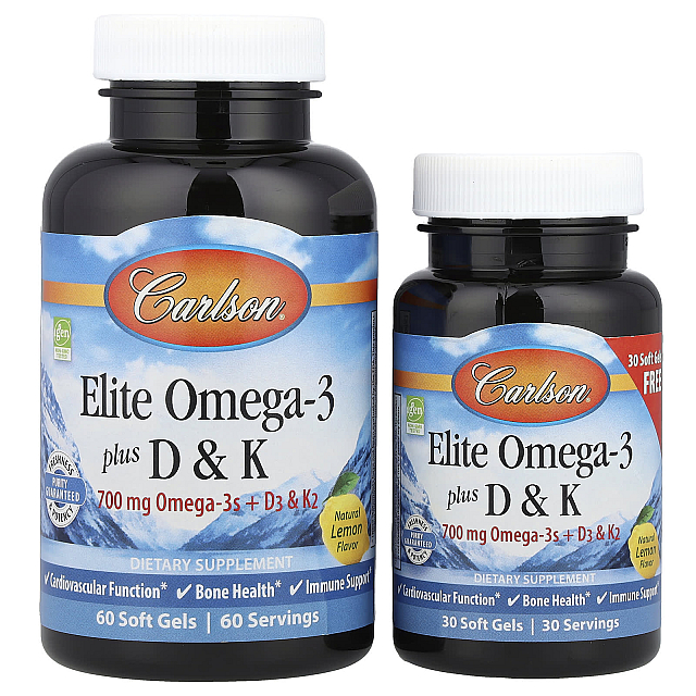 Elite Omega-3 Plus D and K (90 Soft Gels) Natural Lemon
