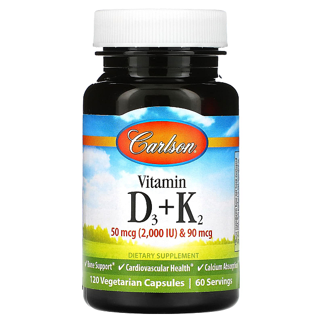 Vitamin D3 + K2 50 mcg (2,000 IU) & 90 mcg (120 veg caps)  