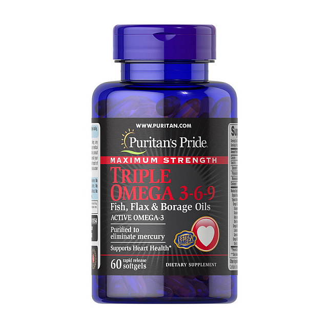 Maximum Strength Triple Omega 3-6-9 Fish, Flax & Borage Oils (60 softgels)  