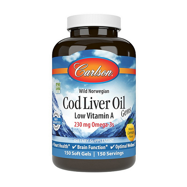 Cod Liver Oil Low Vitamin A 230 mg Omega-3s wild norwegian (150 soft gels) Lemon 