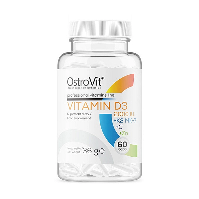 Vitamin D3 2000 IU+K2+MK-7+C+Zn (60 caps)  