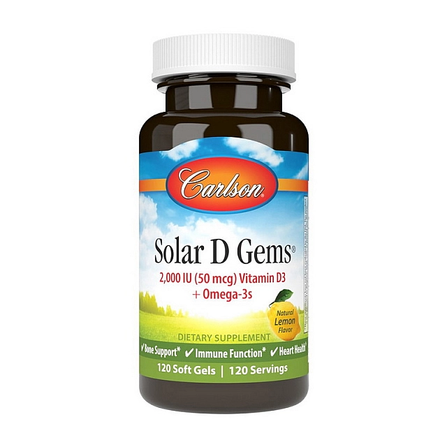 Solar D Gems 2,000 IU (50 mcg) Vitamin D3 + Omega-3s (120 soft gels) Lemon 